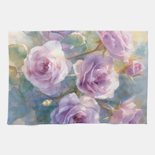 Hellviolette Rosen Impressionistische Blumen Geschirrtuch (Horizontal)