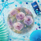 Hellviolette Rosen Impressionistische Blumen Pappteller (Party)