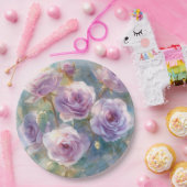Hellviolette Rosen Impressionistische Blumen Pappteller (Party)