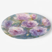 Hellviolette Rosen Impressionistische Blumen Pappteller (Schrägansicht)