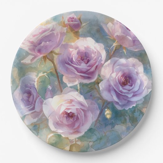 Hellviolette Rosen Impressionistische Blumen Pappteller (Vorderseite)
