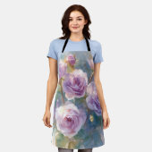 Hellviolette Rosen Impressionistische Blumen Schürze (Getragen)