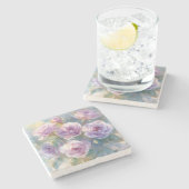 Hellviolette Rosen Impressionistische Blumen Steinuntersetzer (Seitenansicht)