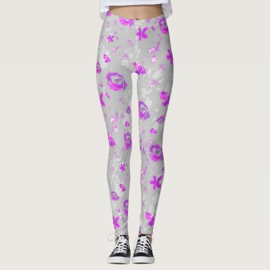 Hellviolette Rosen Leggings (Vorderseite)