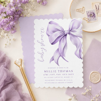 Hellviolette Schleife Minimalistische Babyparty Einladung
