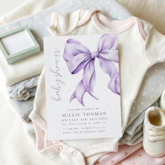 Hellviolette Schleife Minimalistische Babyparty Einladung