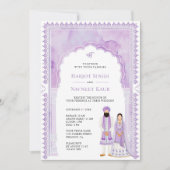 Hellviolette Wasserfarbe-Bogenrahmen Sikh-Hochzeit Einladung (Vorderseite)