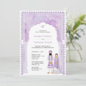 Hellviolette Wasserfarbe-Bogenrahmen Sikh-Hochzeit Einladung (Stehend Vorderseite)