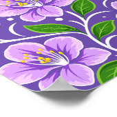 Hellviolettes Blumenmuster mit grünen Blättern Poster (Ecke)