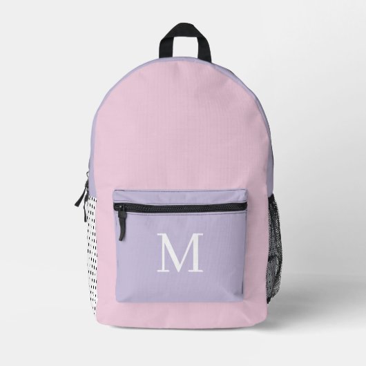 Hellviolettes und rosa Monogramm-Initial Bedruckter Rucksack (Vorderseite)