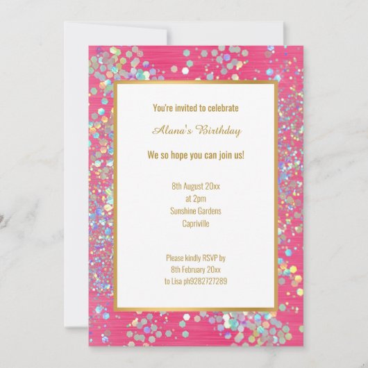 HELLWARNPINK TEXTURED HOLOGRAPHIC SPOT EINLADUNG (Vorderseite)