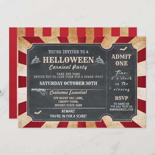 HELLween Halloween-Party Circus Horror Ticket Einladung (Vorne/Hinten)