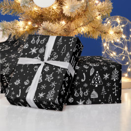 Hellweiße schwarze Boho Weihnachtsbaumen Snowman Geschenkpapier