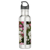 Hellweiße und rosa Tulpen auf sonniger Höhe Edelstahlflasche (Rückseite)