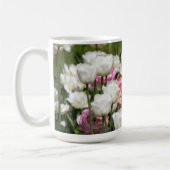 Hellweiße und rosa Tulpen auf sonniger Höhe Kaffeetasse (Links)