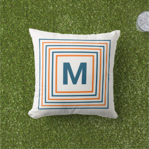 Hellweißes Orangenblau Abstrakt Modernes Monogramm Kissen