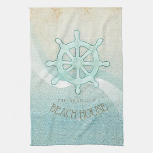 Helm Aqua Blue ID623 Beach House Nautical Boat Geschirrtuch (Vertikal)