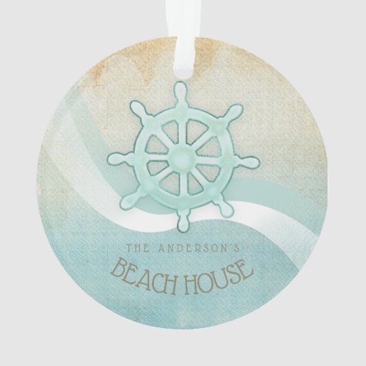 Helm Aqua Blue ID623 Beach House Nautical Boat Ornament (Rückseite)
