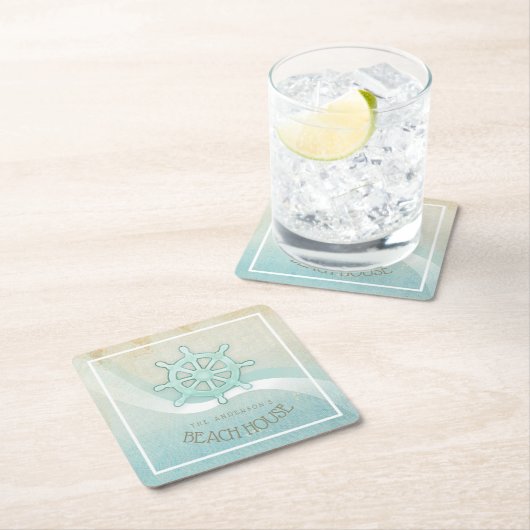 Helm Aqua Blue ID623 Beach House Nautical Boat Rechteckiger Pappuntersetzer (Vor Ort)