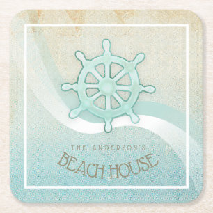 Helm Aqua Blue ID623 Beach House Nautical Boat Rechteckiger Pappuntersetzer