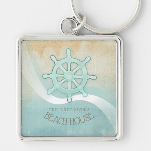 Helm Aqua Blue ID623 Beach House Nautical Boat Schlüsselanhänger (Vorne)
