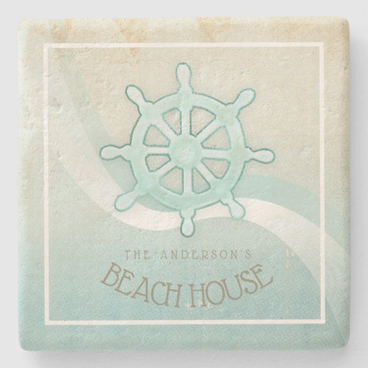 Helm Aqua Blue ID623 Beach House Nautical Boat Steinuntersetzer (Vorderseite)