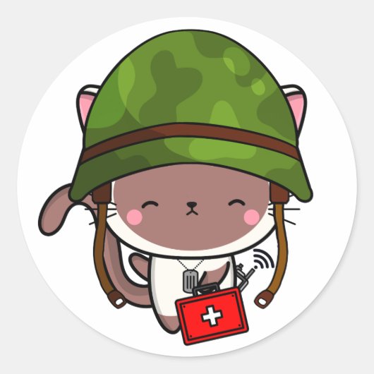 Helm der White Cat Wear Runder Aufkleber (Vorderseite)