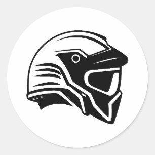 Helm in Minimalistisch Schwarz und Weiß Runder Aufkleber