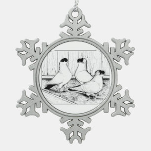 Helmet Pigeon Trio Schneeflocken Zinn-Ornament