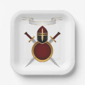 Helmhelm-Schwerter des mittelalterlichen Wappen Sc Pappteller (Vorderseite)