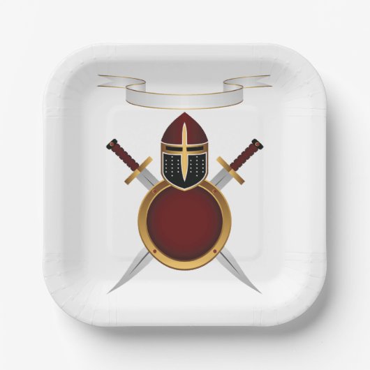 Helmhelm-Schwerter des mittelalterlichen Wappen Sc Pappteller (Vorderseite)