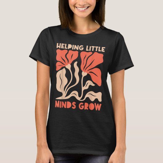 Helng Little Minds Grow Retro Floral Teacher T-Shirt (Vorderseite)