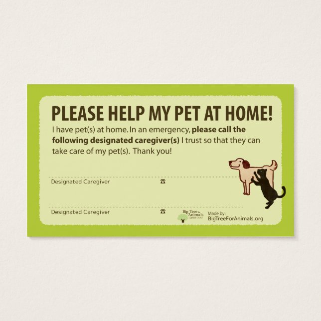 "HELP! I have Pets At Home” Pet Alert Card (Rückseite)