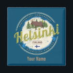 Helsinki Elche Hauptstadt Finnland Vintagen Souven Magnet<br><div class="desc">Helsinki Hauptstadt Finnland Vintage Souvenir für Stadt und Urlaub. Helsinki mit Elche und Fischdesign als Andenken für den Stadturlaub. Lifestyle für die finnischen Urbanisten Uusimaa und Finnland Trip. Helsinki in Finnland Vintag Design Souvenir. Helsinki mit Fischwerk für die Reise nach Finnland und Ferien in finnischer Hauptstadt. Helsinki Stadt mit Wald...</div>