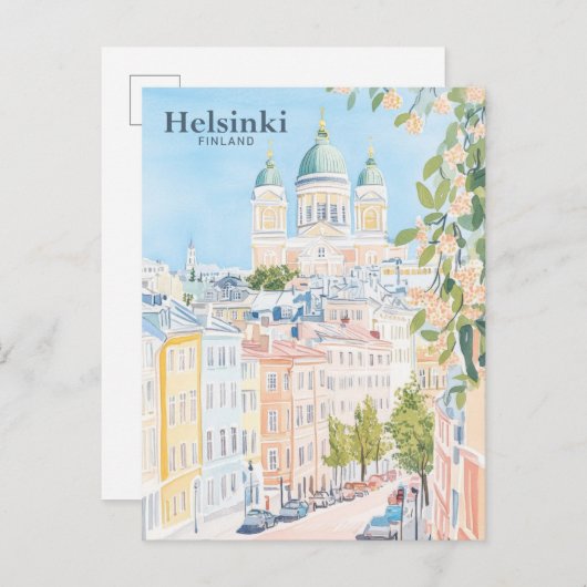 Helsinki Finland Gouache Paint Illustration Travel Postkarte (Vorne/Hinten)