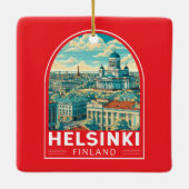 Helsinki Finland Travel Art Emblem Keramikornament (Rückseite)