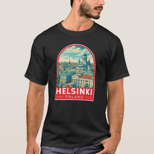 Helsinki Finland Travel Art Emblem T-Shirt (Vorderseite)