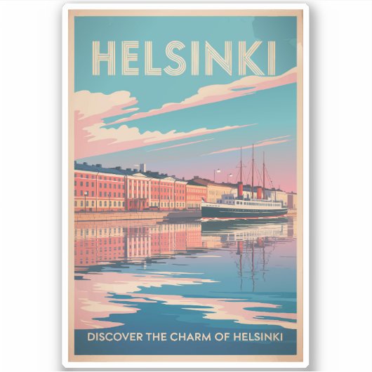 Helsinki Finland Waterfront Travel Art Vintage Aufkleber (Vorderseite)