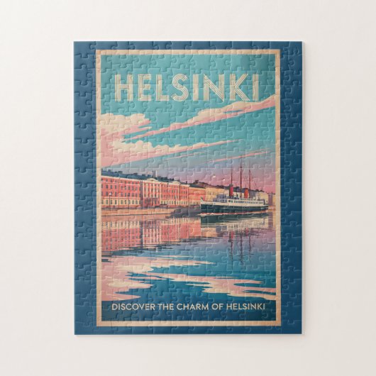 Helsinki Finland Waterfront Travel Art Vintage Puzzle (Vertikal)
