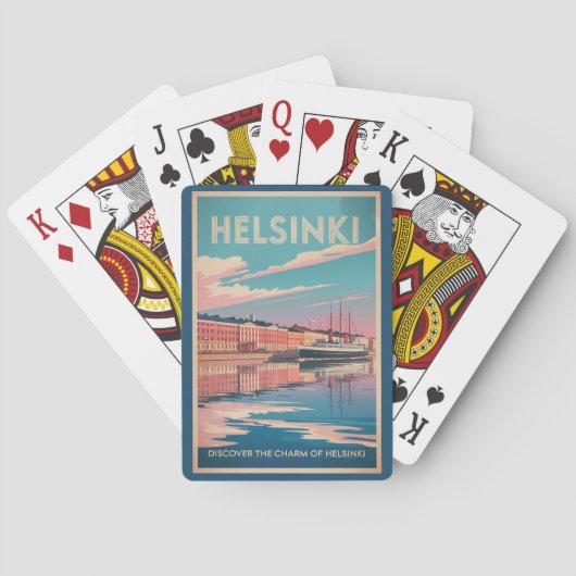Helsinki Finland Waterfront Travel Art Vintage Spielkarten (Rückseite)