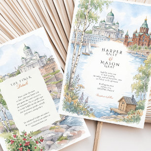 Helsinki Finnland Aquarell Destination Hochzeit Einladung