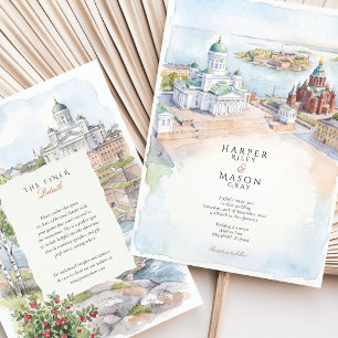 Helsinki Finnland Aquarell Destination-Wedding Einladung