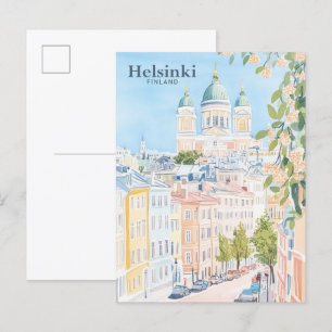 Helsinki Finnland Gouache-Malerei Illustration Rei Postkarte