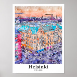 Helsinki Finnland Reise Wasserfarbe Handgezeichnet Poster