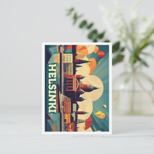 Helsinki Finnland Reisen künstlerisch farbenfroh Postkarte (Stehend Vorderseite)