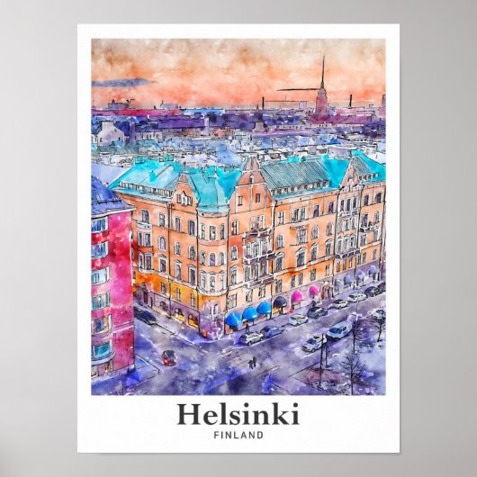 Helsinki Finnland Reisen Wasserfarbenhandzeichnung Poster (Vorne)
