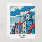 Helsinki Finnland Retro Artwork Travel Postkarte (Vorne/Hinten)