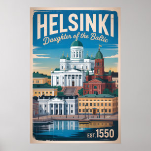 Helsinki Finnland Retro-Silhouette Stadtansicht Re Poster