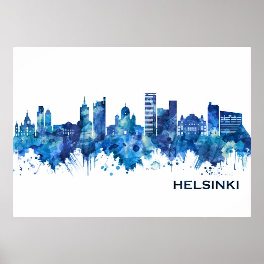 Helsinki Finnland Skyline Blue Poster (Vorne)