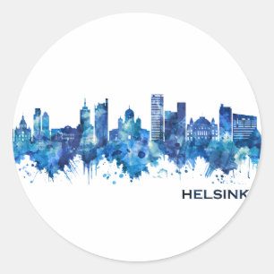 Helsinki Finnland Skyline Blue Runder Aufkleber